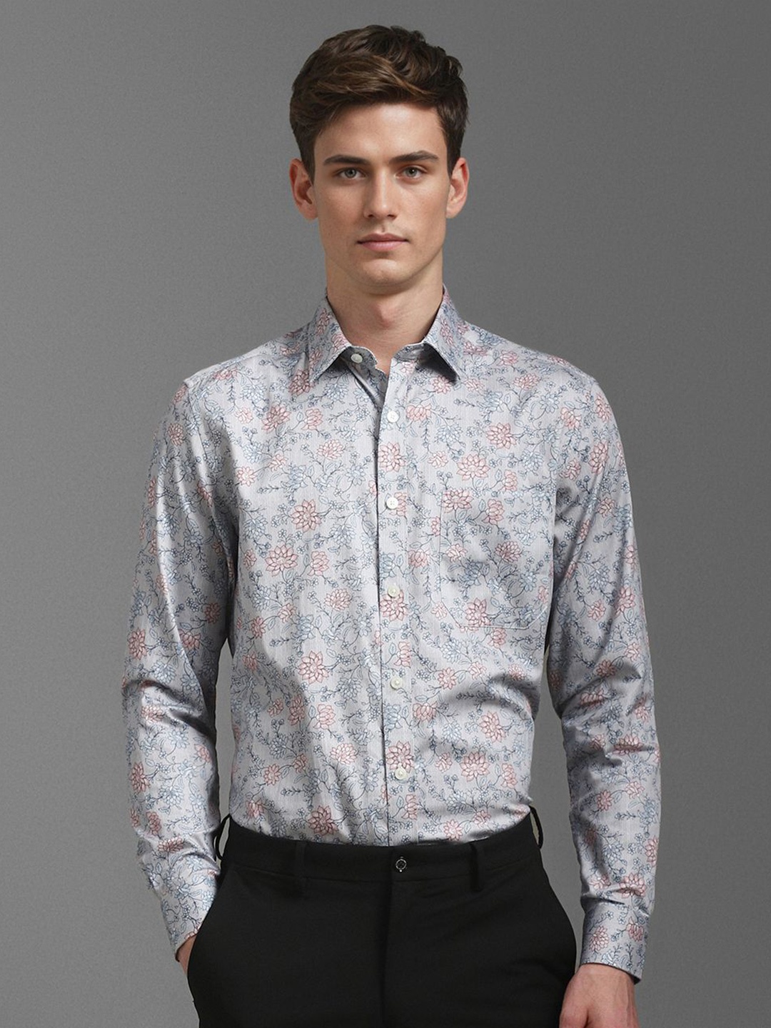 

Louis Philippe Men Classic Spread Collar Floral Printed Cotton Formal Shirt, Grey