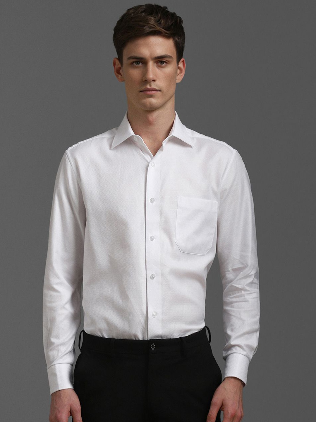 

Louis Philippe Men Classic Fit Textured Pure Cotton Formal Shirt, White