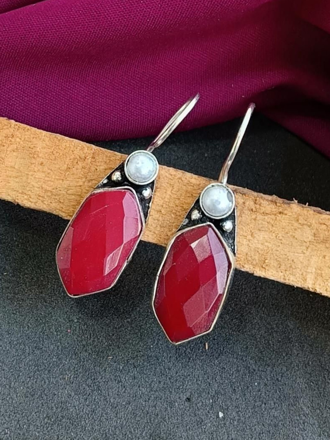 

Efulgenz Silver-Plated Classic Oxidised Crystals Drop Earrings