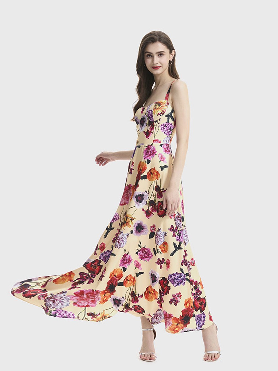 

JC Collection Women Floral Print Maxi Dress, Cream
