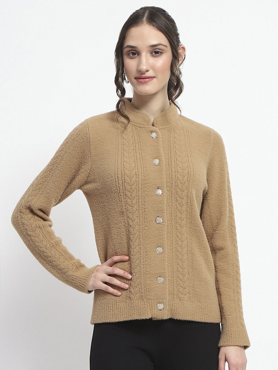 

Madame Women Cable Knit Long Sleeves Cardigan, Khaki