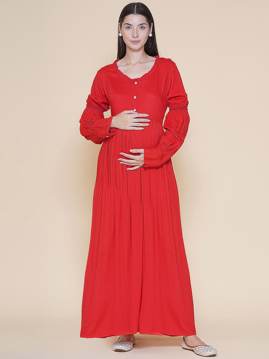 

Mine4Nine Women A-Line Maxi Maternity Dress, Na
