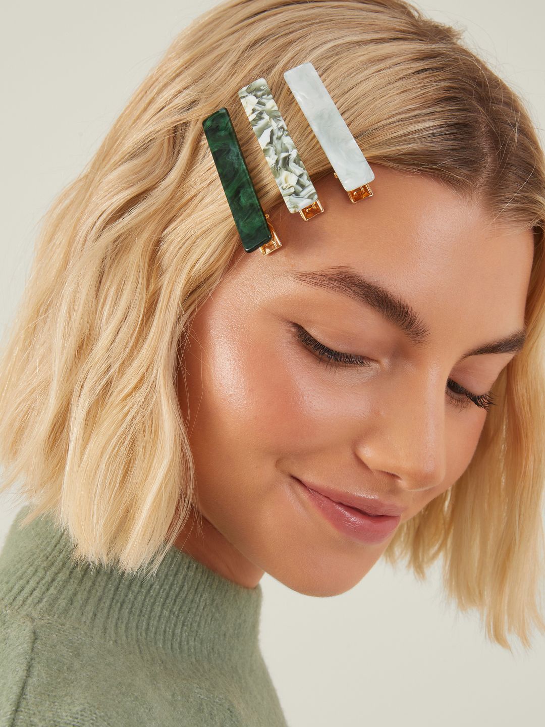 

Accessorize Women Set of 3 Alligator Hair Clip, Green