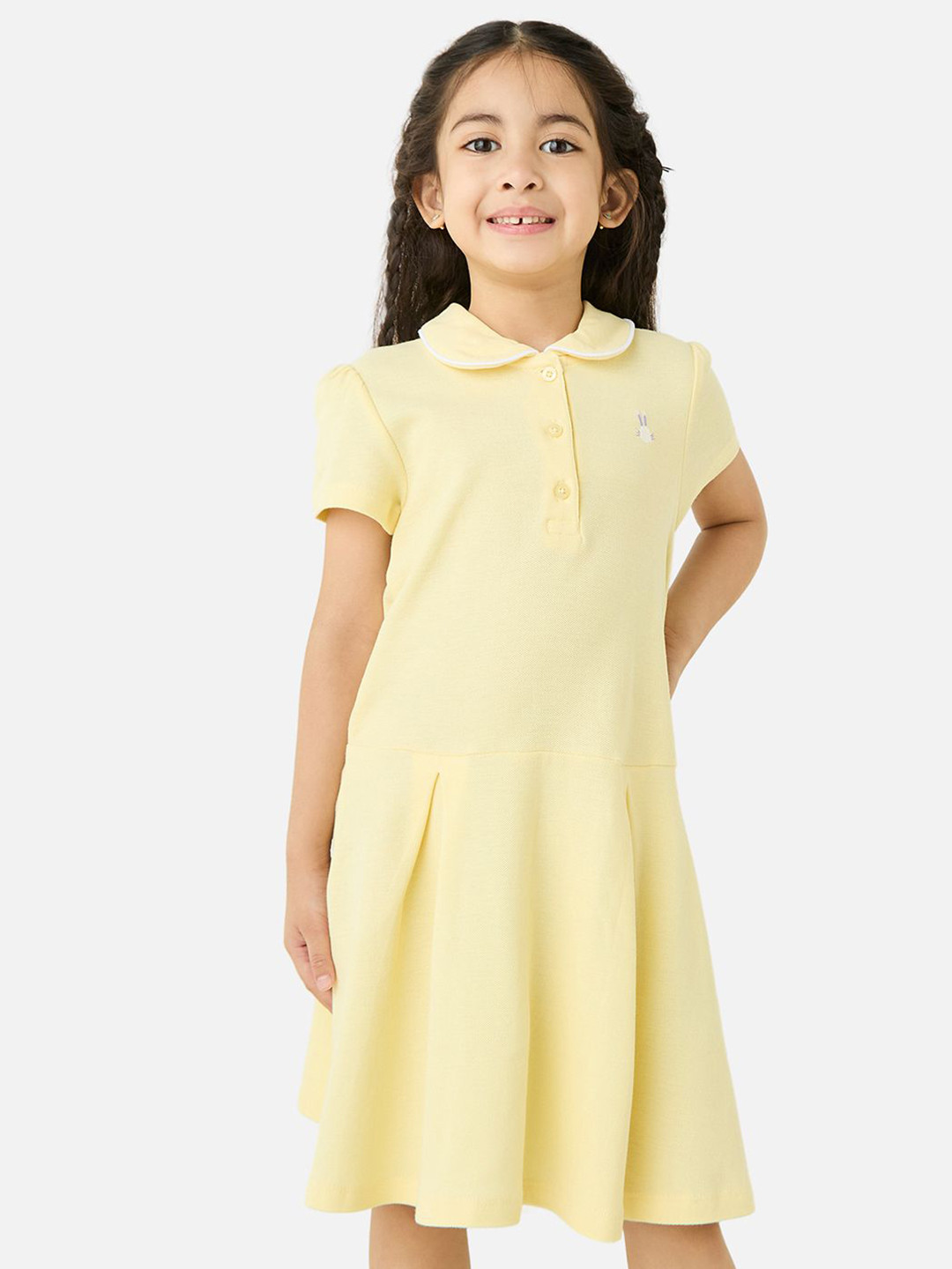 

Juniors by Babyshop Girls Cotton Peter Pan Collar Short Sleeves A-Line Dress, Yellow