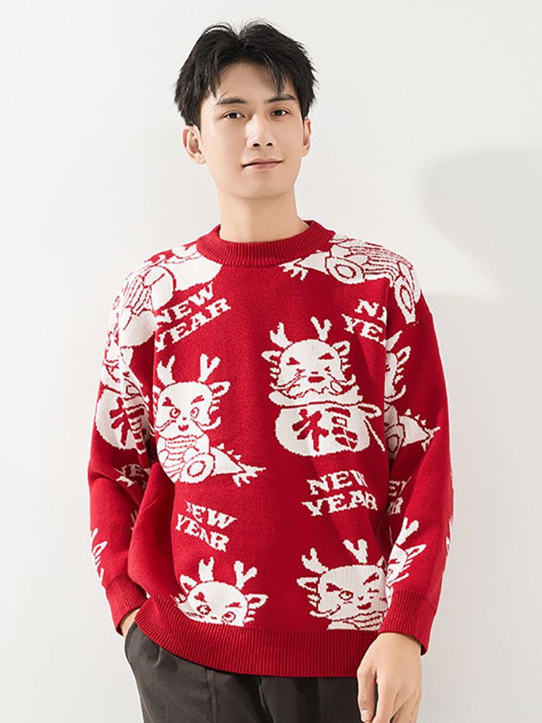 

StyleCast x Revolte Men Typography Printed Long Sleeves Longline Pullover, Red