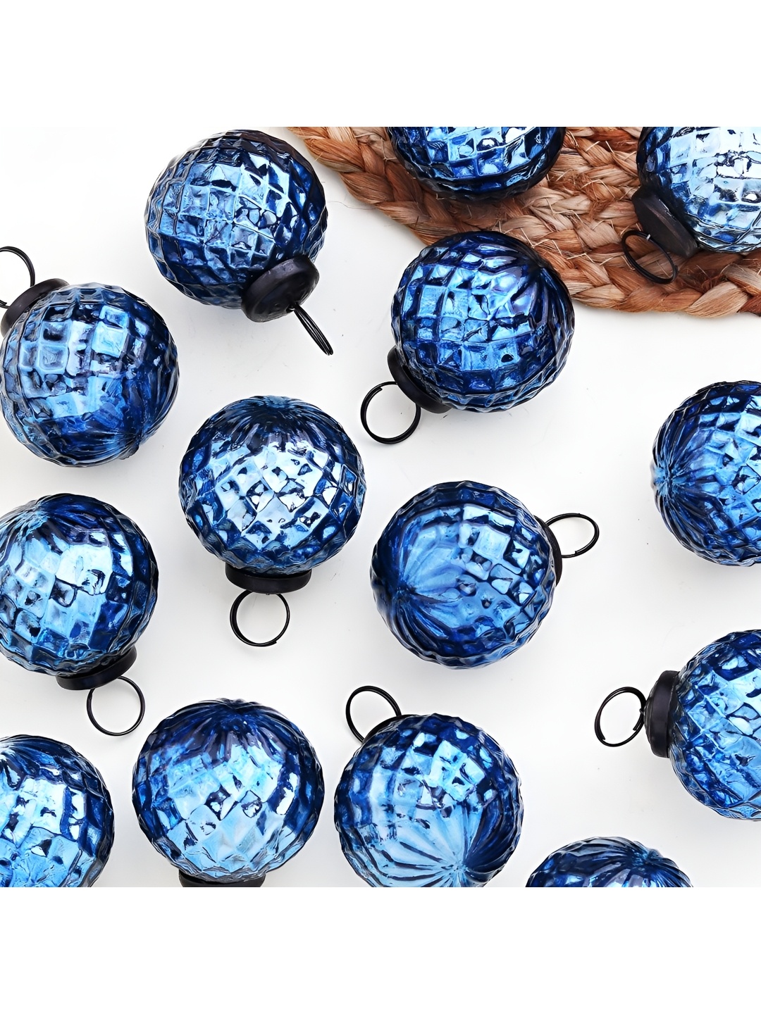 

Indianshelf 12-Pcs Blue Glossy Glass Christmas Tree Decoration