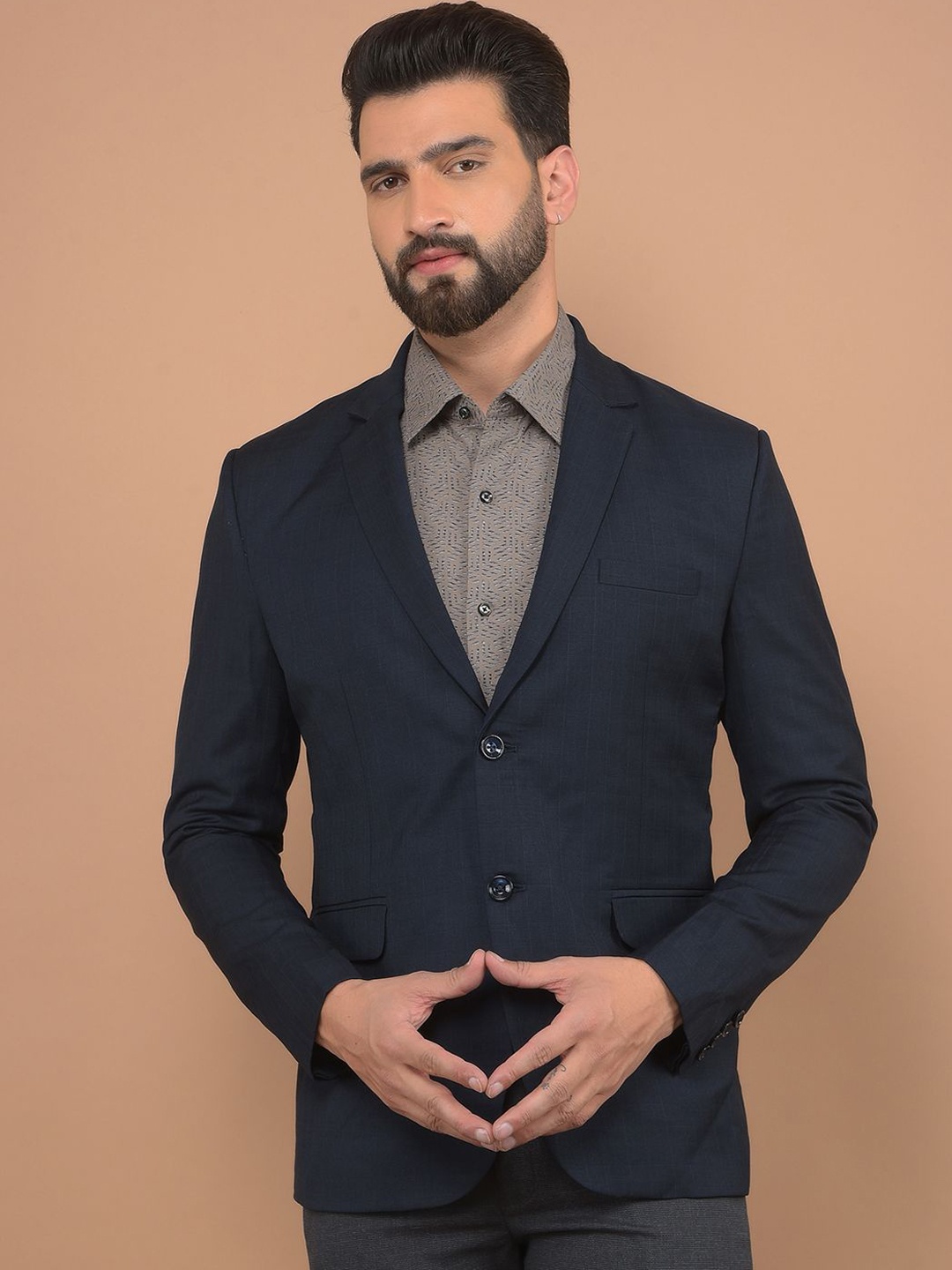 

Canary London Checked Slim-Fit Single-Breasted Formal Blazer, Navy blue