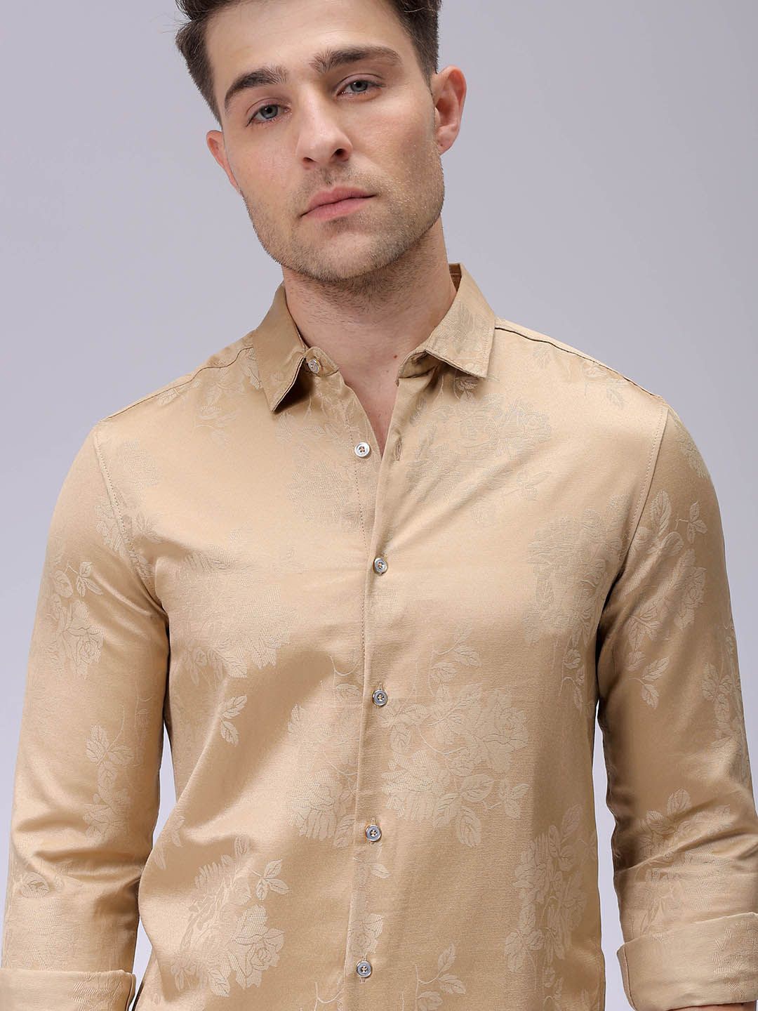 

The Indian Garage Co Men Slim Fit Opaque Party Shirt, Beige