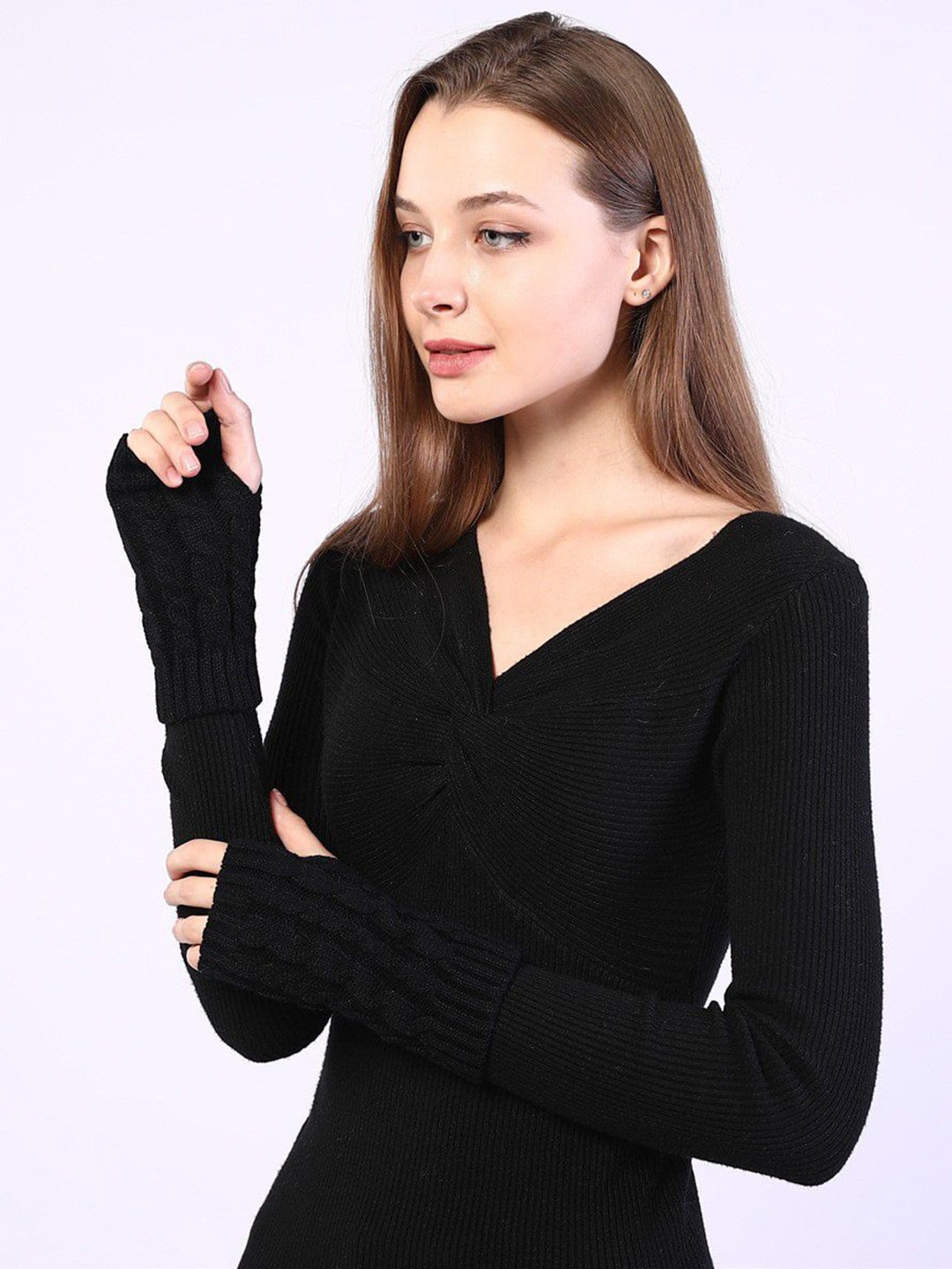 

Alexvyan Women Patterned Acrylic Fingerless Gloves, Black
