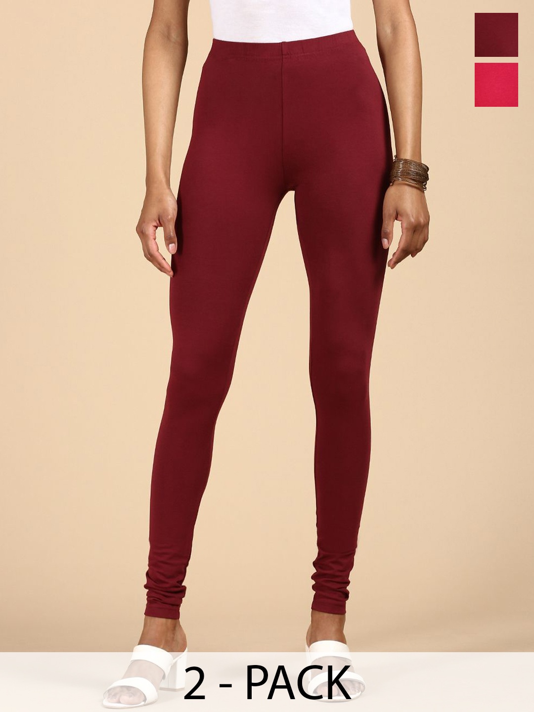 

De Moza Women Pack Of 2 Churidar-Length Leggings, Fuchsia