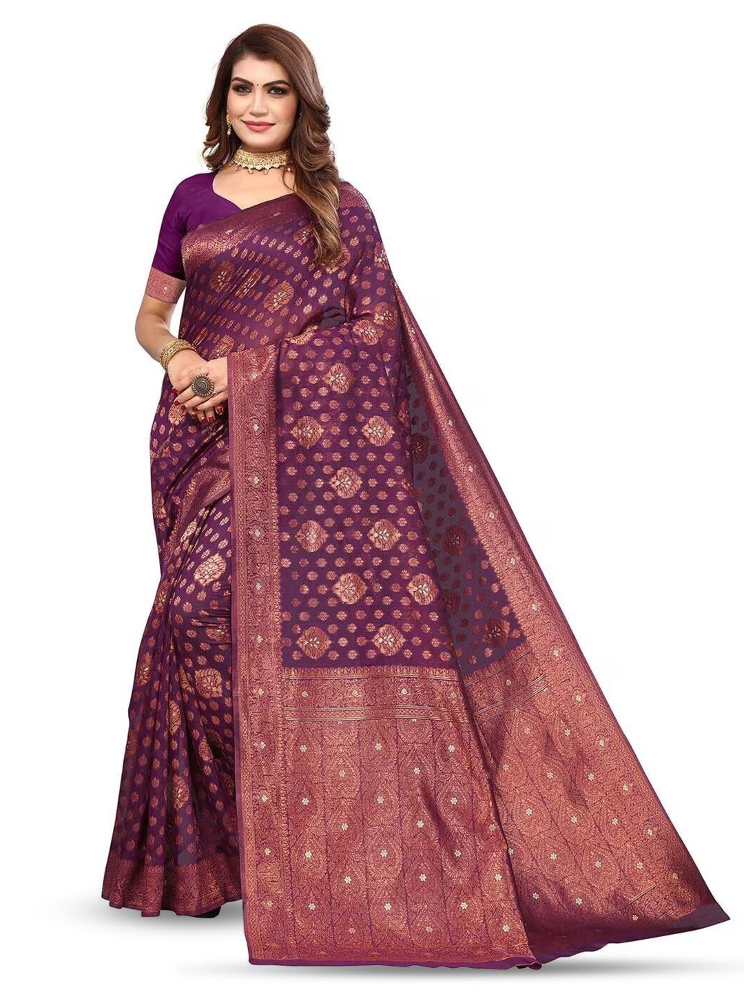 

SAADHVI Woven Design Pure Silk Kanjeevaram Saree, Purple