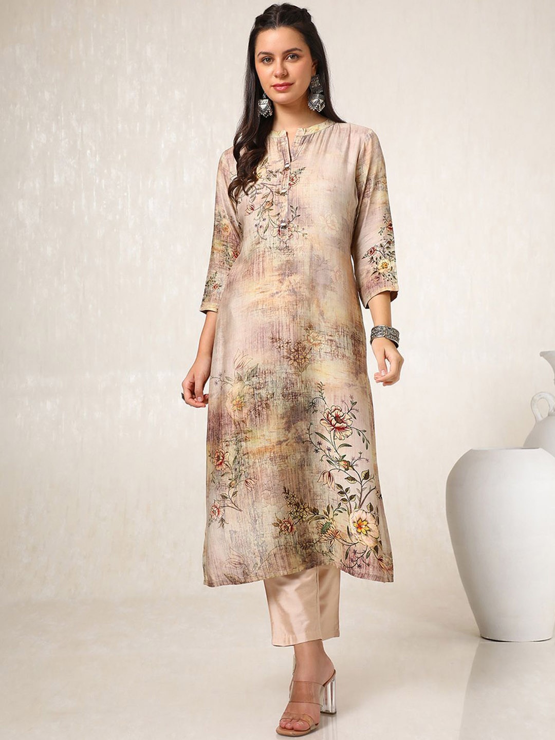 

Soch Floral Printed Straight Kurta, Beige