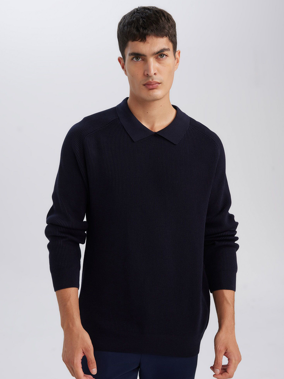 

DeFacto Men Ribbed Long Sleeves Pullover, Blue
