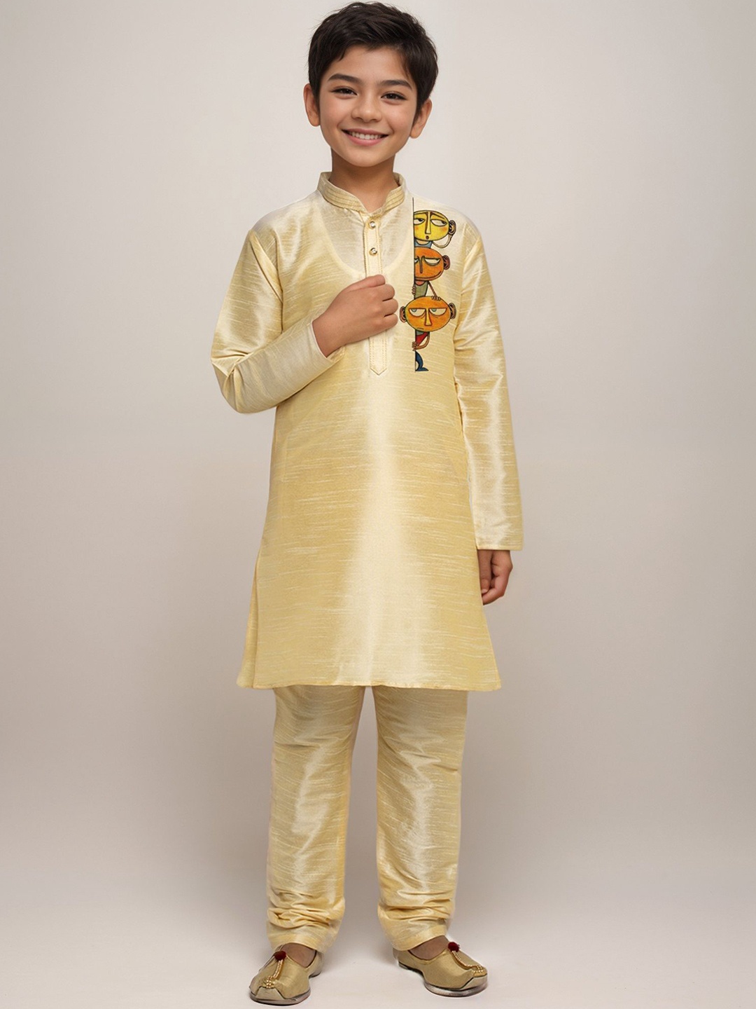 

DEVOILER Boys Graphic Printed Straight Kurta, Beige