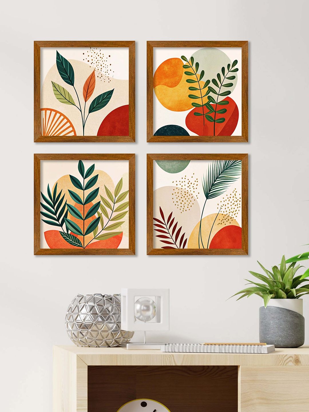 

ArtVibes Brown & Green 4 Pieces Wooden Painting Wall Arts