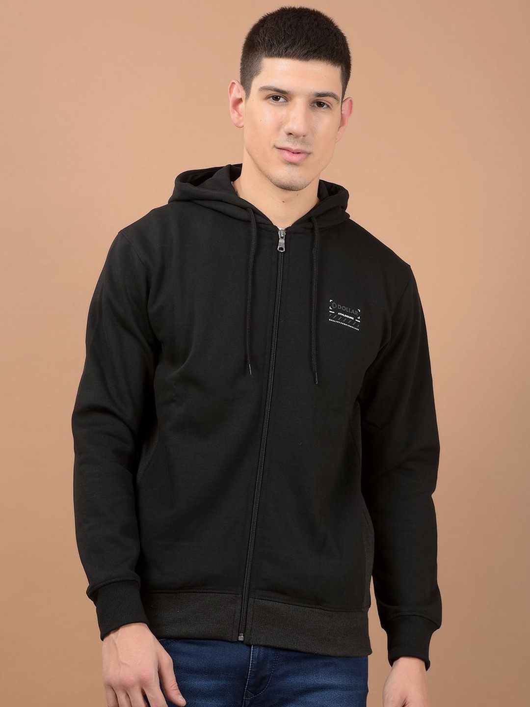 

Dollar Men Front-Open Cotton Hooded Sweatshirt, Black