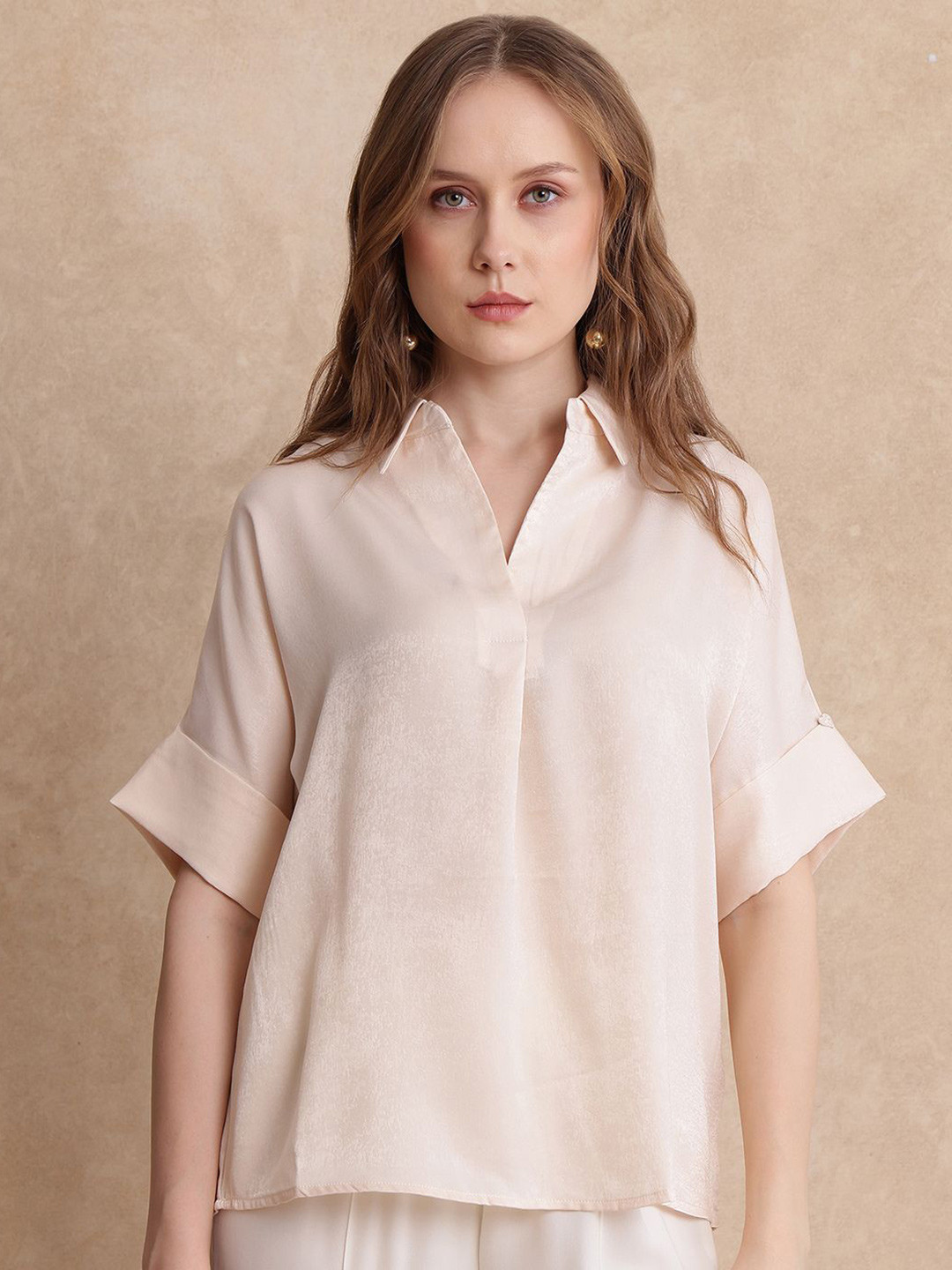 

RAREISM Women Extended Sleeve Boxy Top, Beige