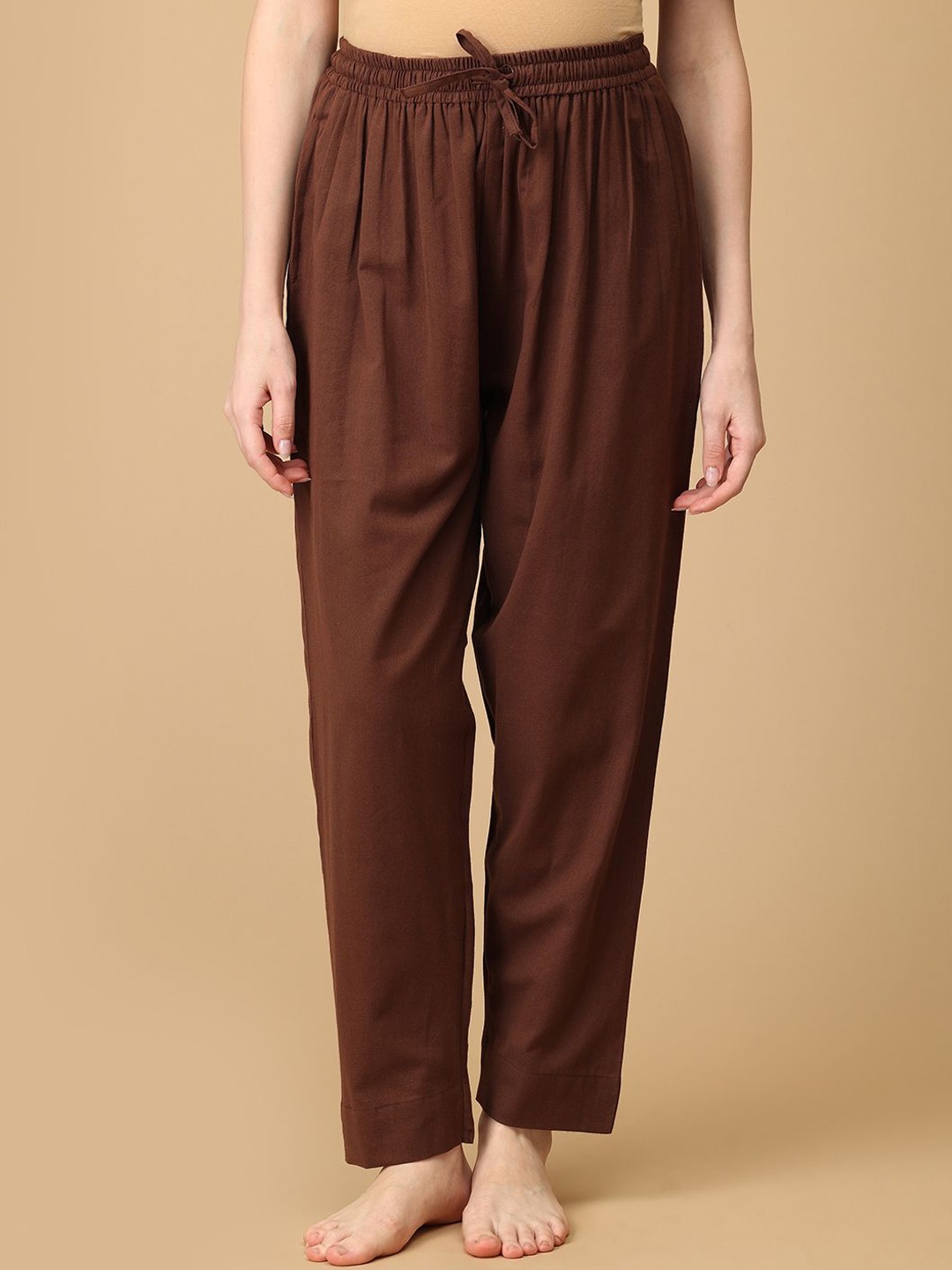 

The Mom Store Women Solid Cotton Straight-Leg Maternity Lounge Pants, Brown