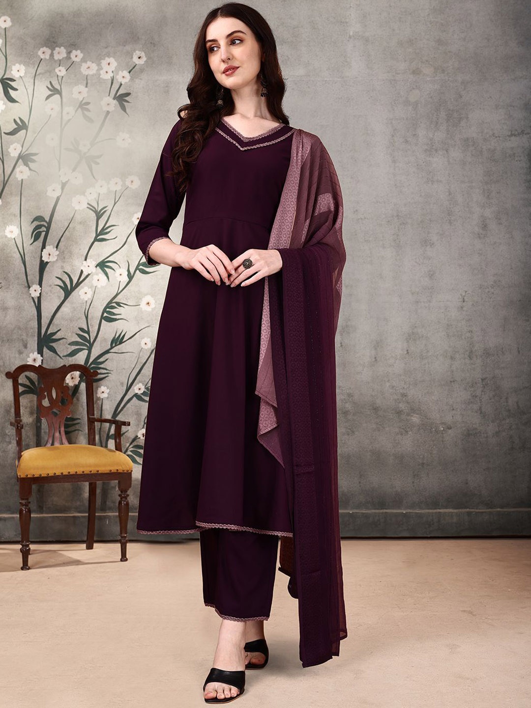 

KALINI Gotta Patti Anarkali Kurta With Palazzos & Dupatta, Purple