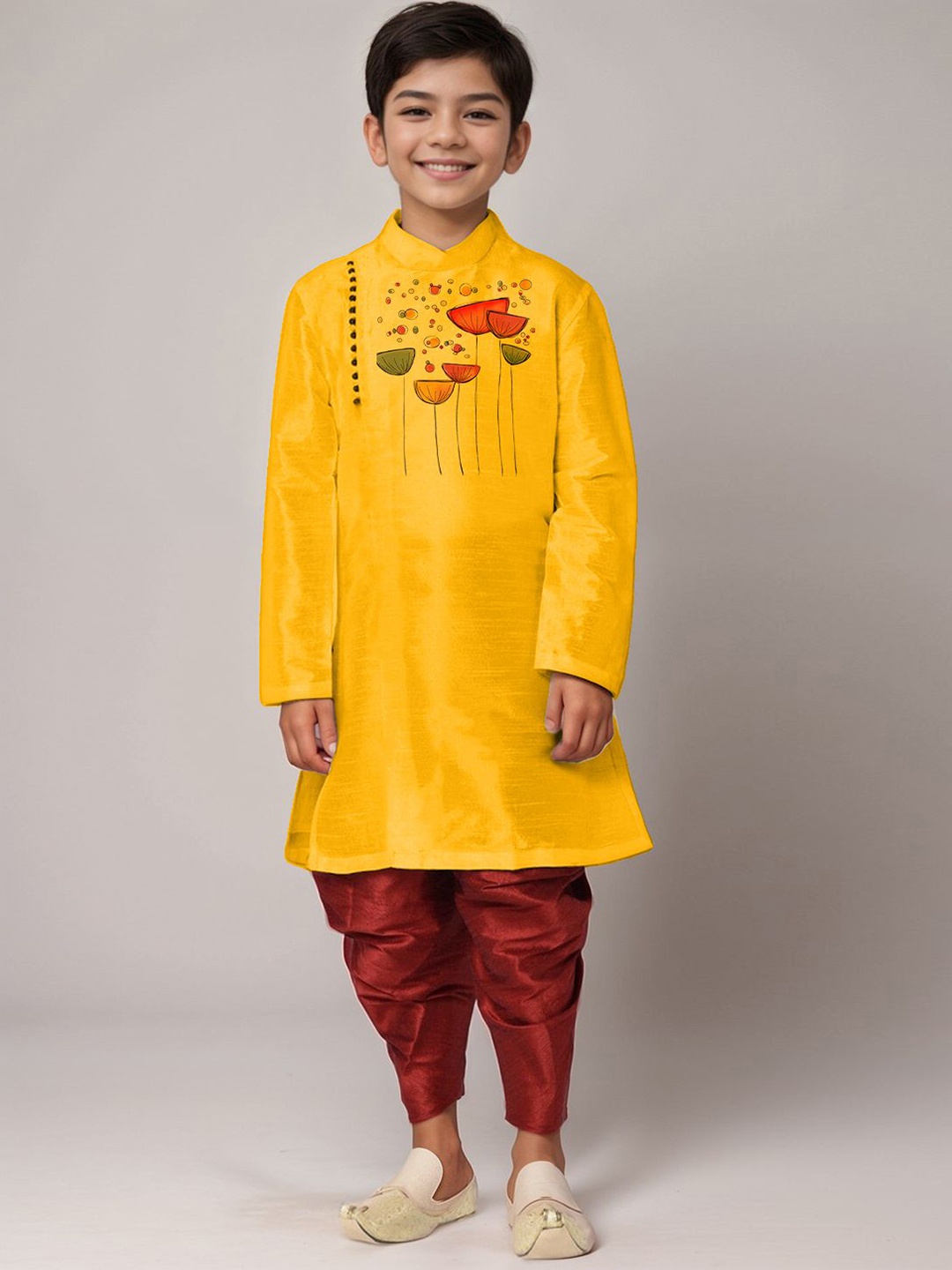 

DEVOILER Boys Abstract Printed Mandarin Collar Straight Kurta, Mustard