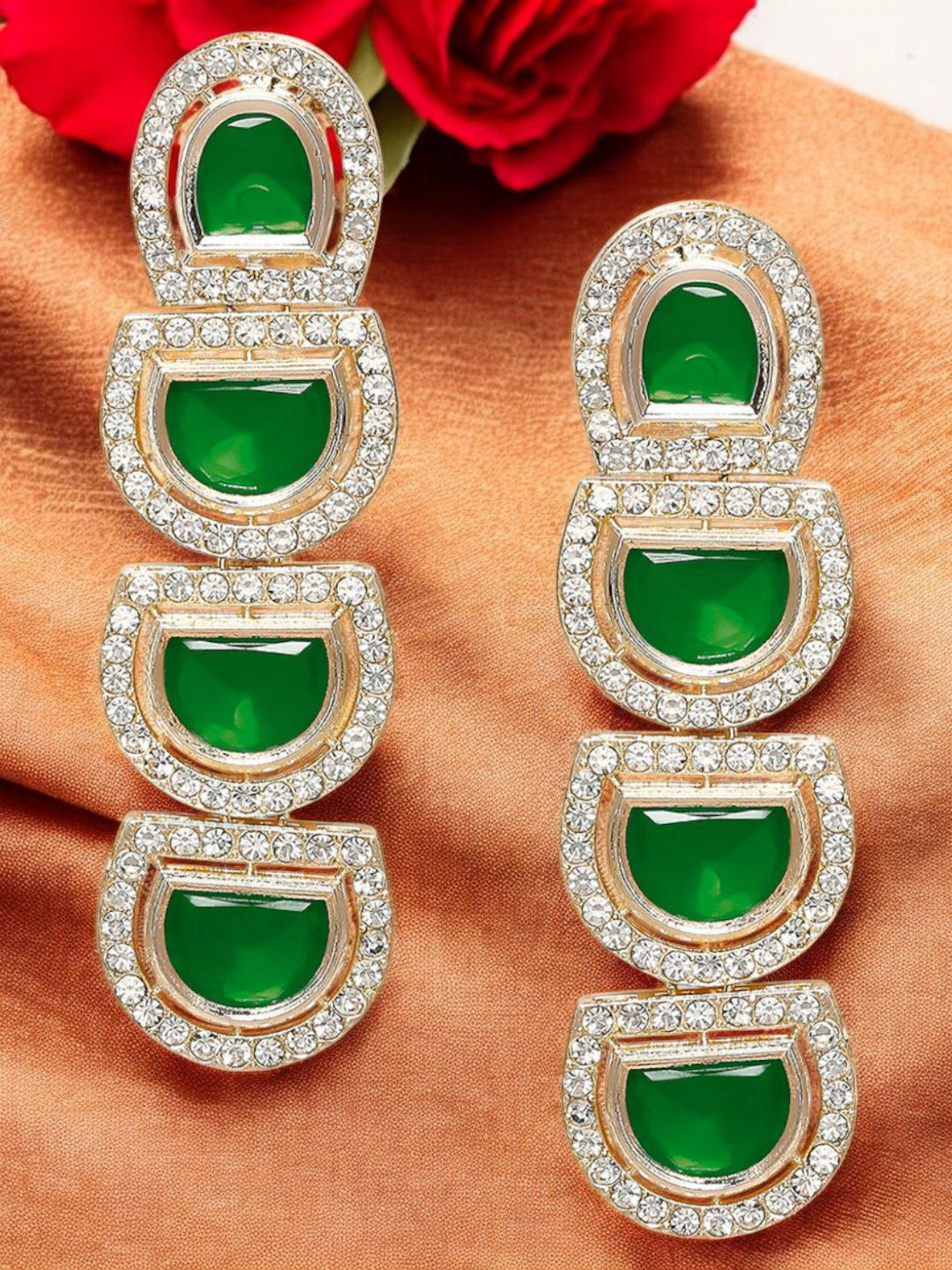 

Anouk Silver-Toned Kundan Studded Geometric Drop Earrings