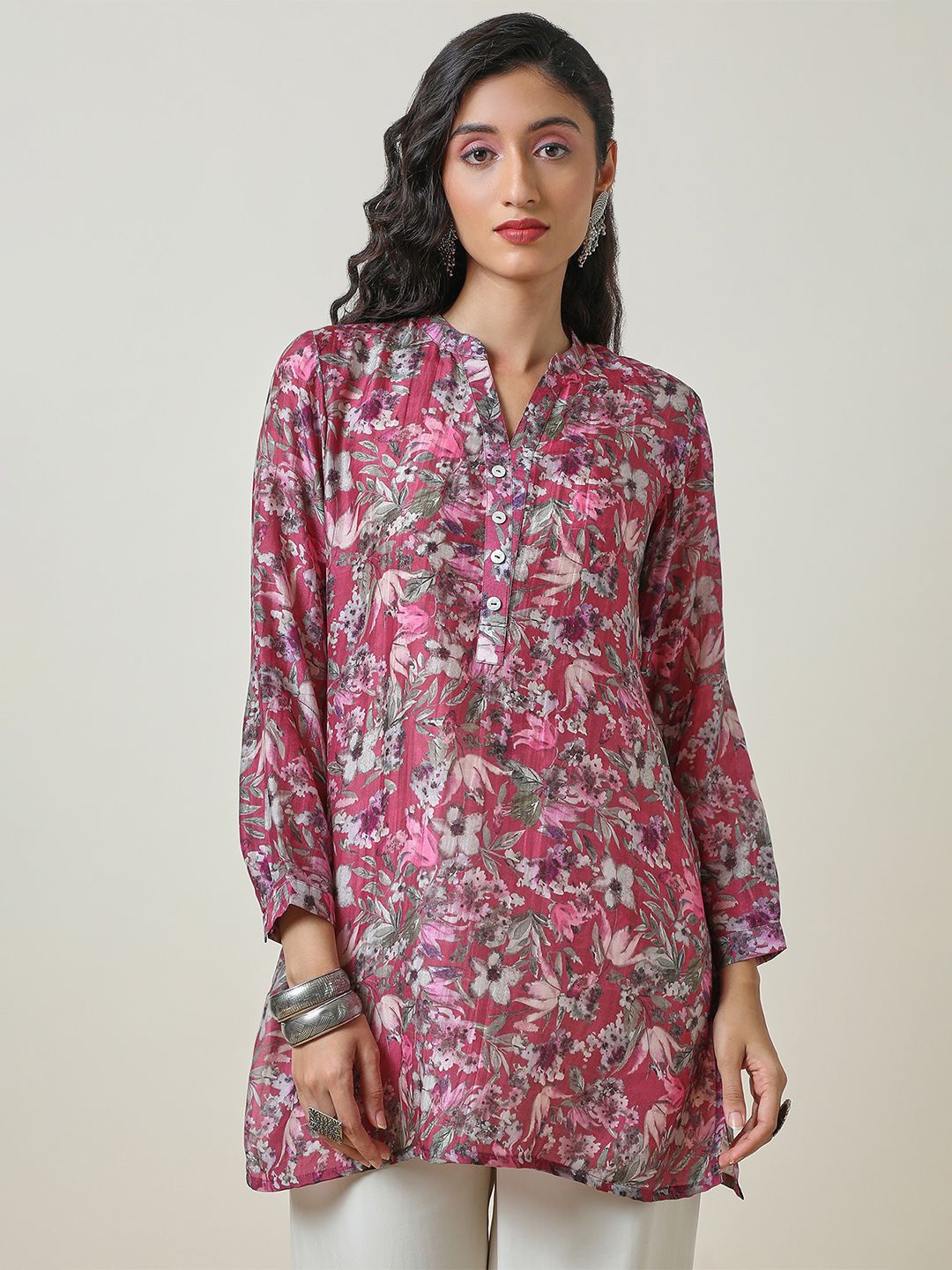 

Soch Printed Mandarin Collar Tunic, Pink