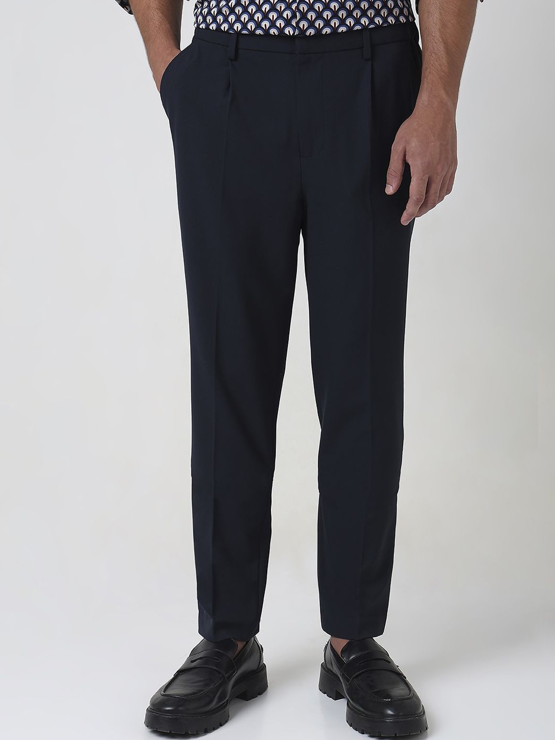 

Mufti Men Tapered Fit Pleated Regular Trousers, Navy blue