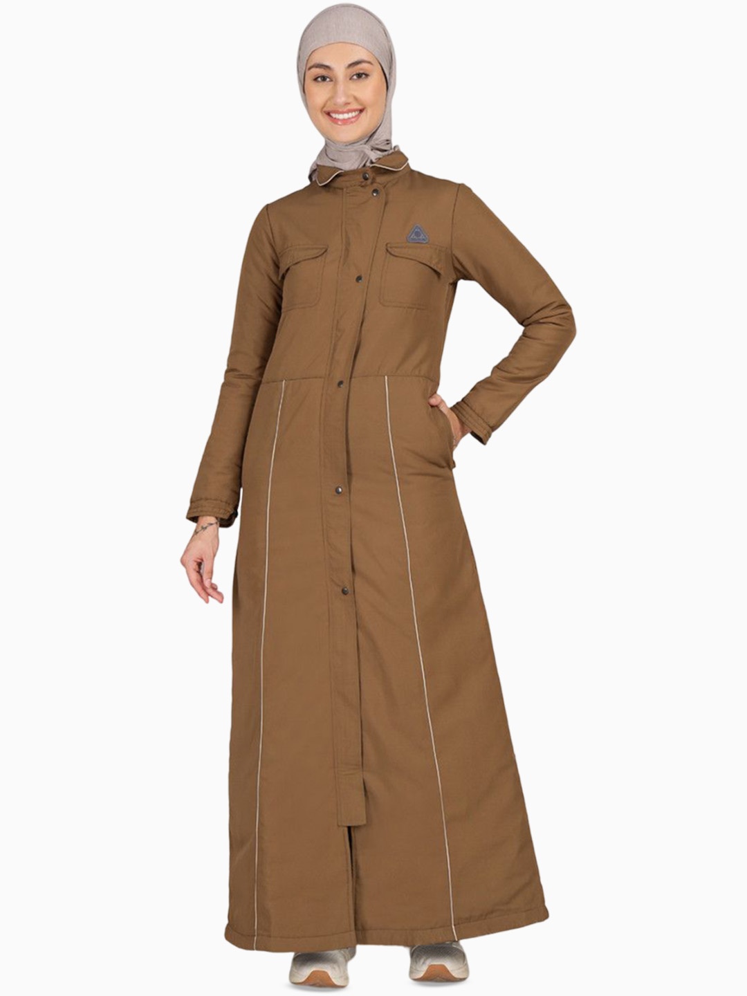 

IDH London Women Solid Quilted Winter Jilbab, Brown