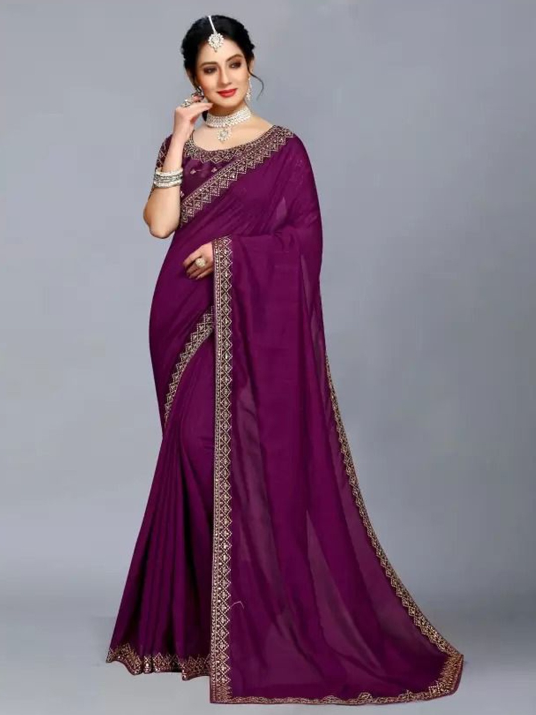 

Florence Sequinned Maheshwari Saree, Purple