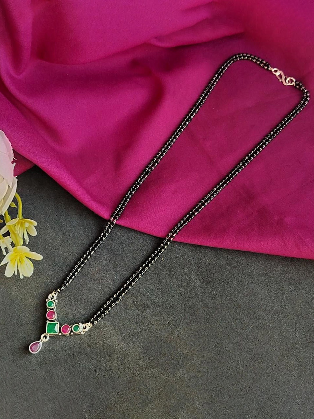 

Efulgenz Rhodium-Plated Beaded Crystals Mangalsutra, Gold