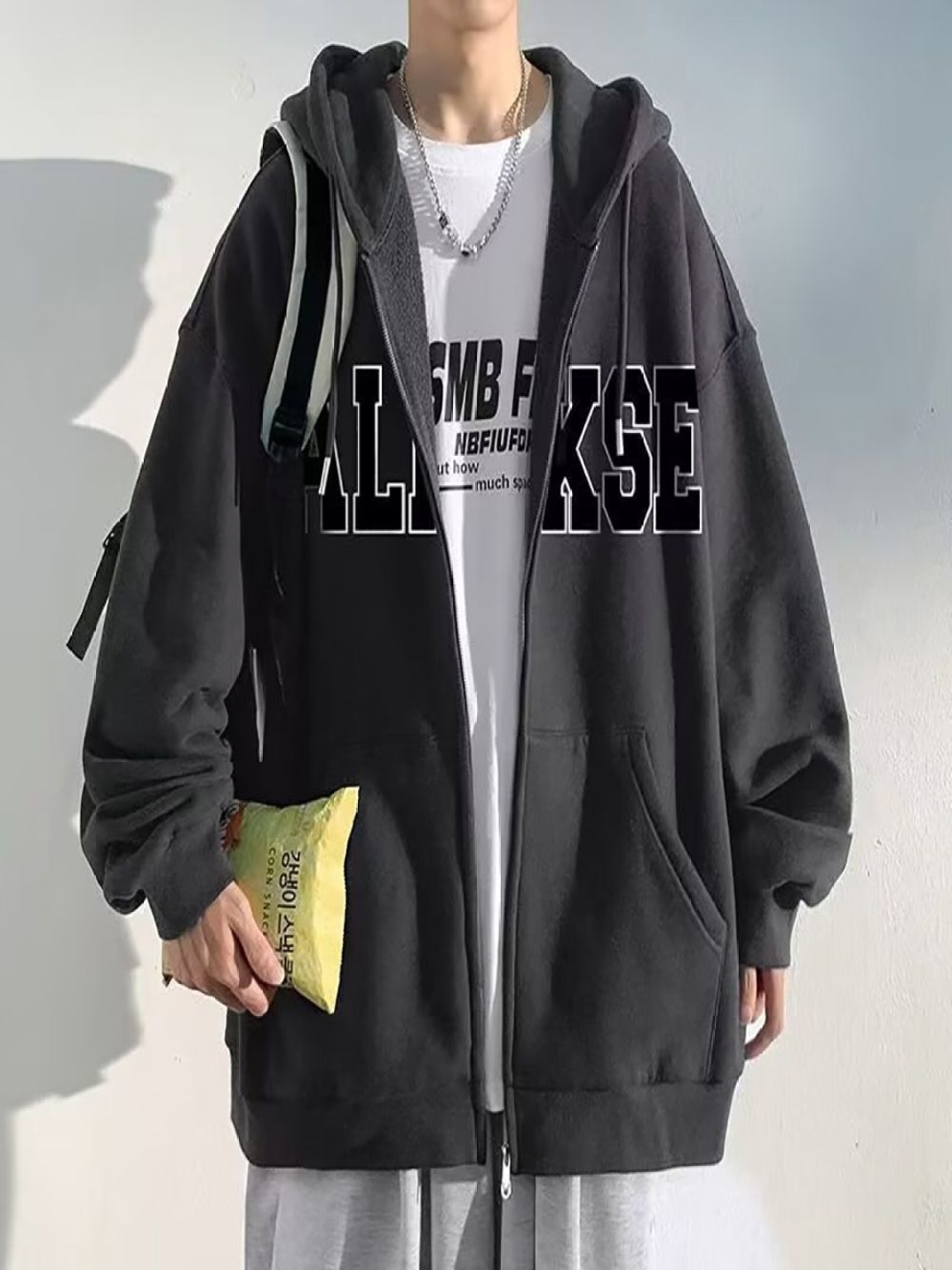 

StyleCast x Revolte Men Printed Hooded Front-Open Sweatshirt, Grey