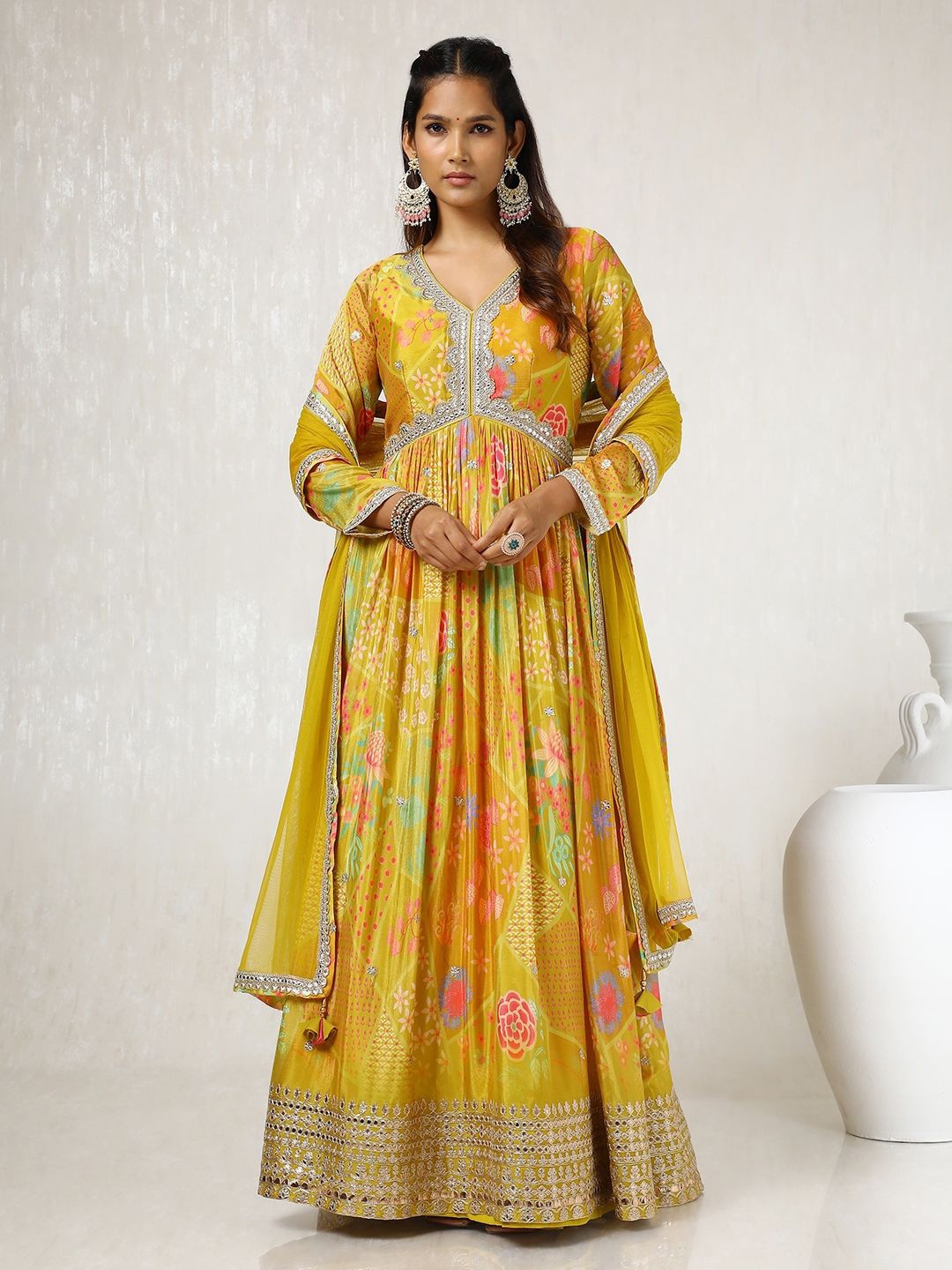 

Soch Women Floral Printed Gown Maxi Dress, Yellow