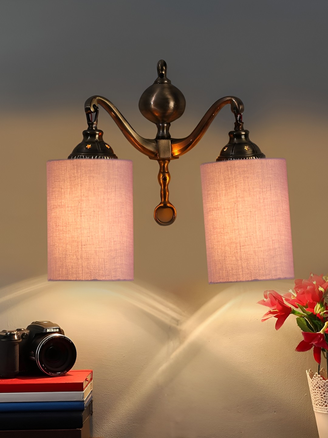 

Devansh Grey & Gold-Toned Metal Traditional Cylinder Shaped Wall Lamp