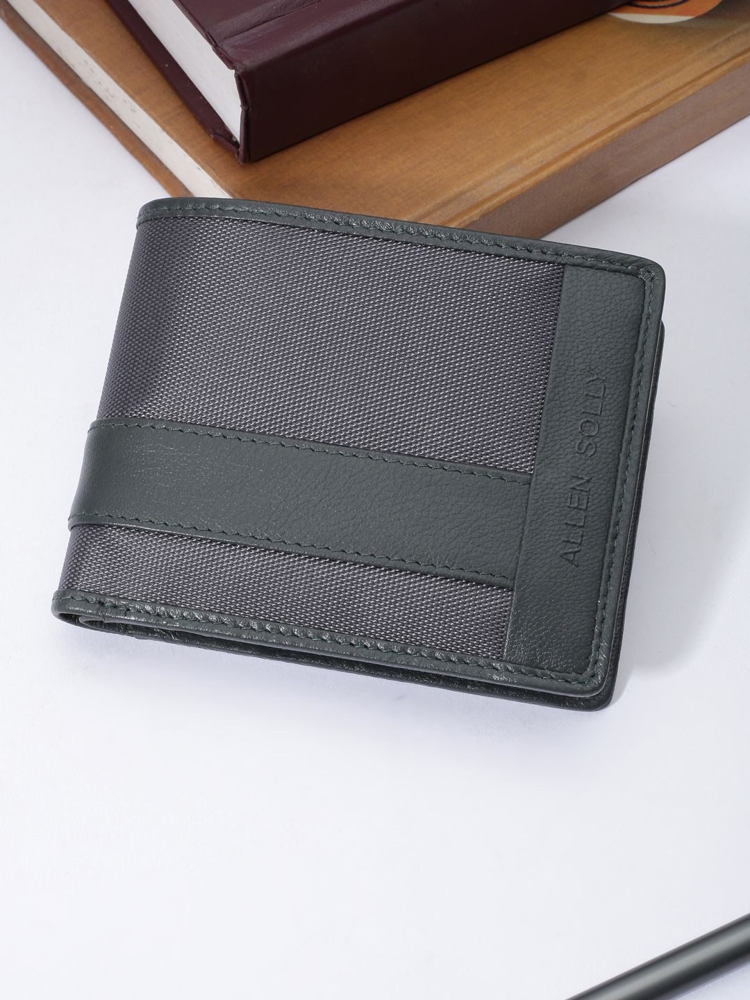 

Allen Solly Men Textured Leather Two Fold Wallet, Grey