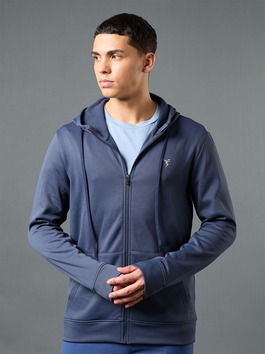 

Technosport Men Antimicrobial Hooded Front-Open Sweatshirt, Navy blue