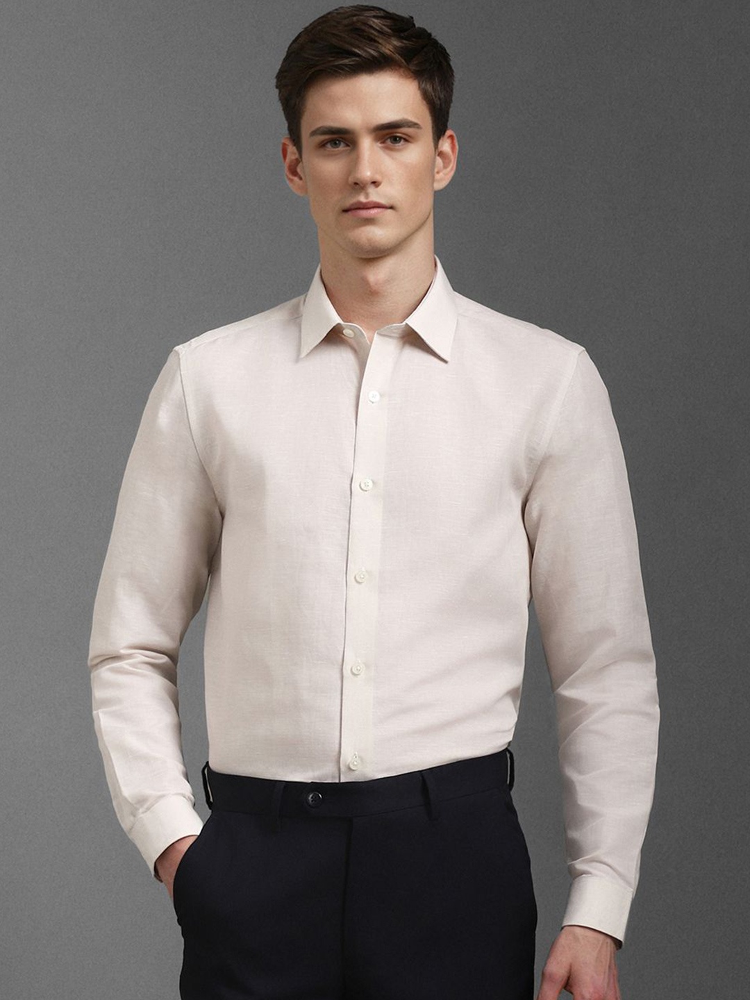 

Louis Philippe Men Classic Linen Formal Shirt, Beige