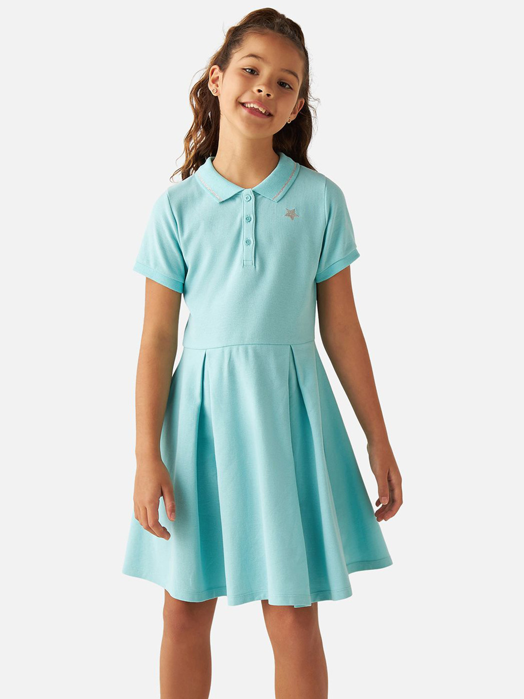 

Juniors by Babyshop Girls Shirt Collar Fit & Flare Dress, Green