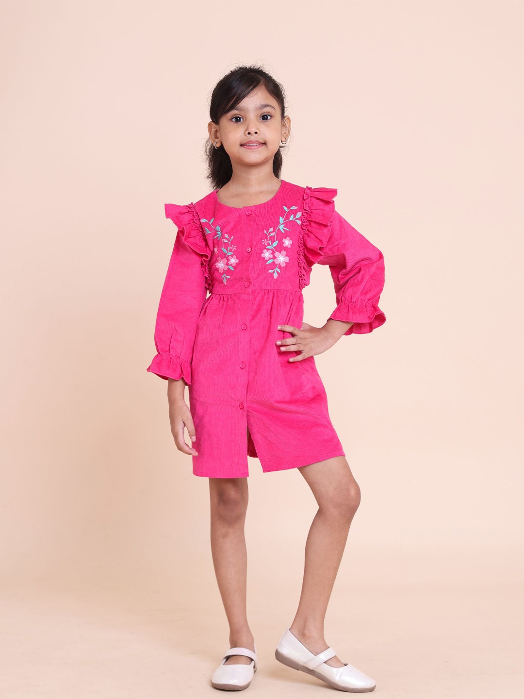 

House of Spades Girls Floral Embroidered Fit and Flare Dress, Pink