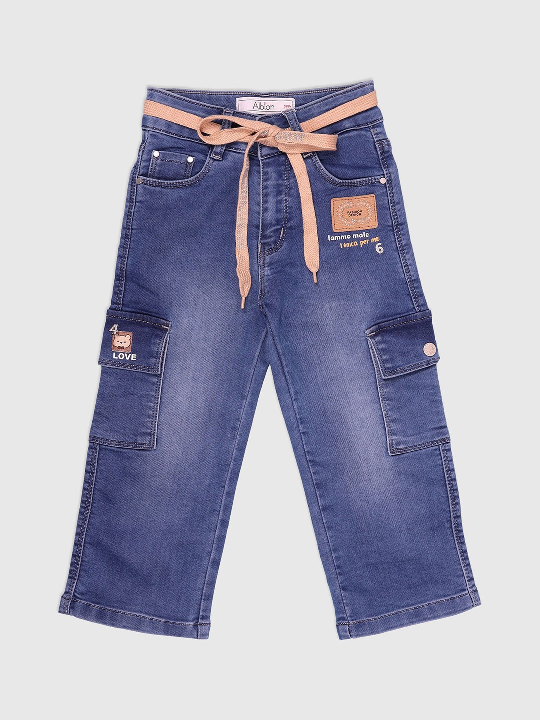 

Albion By CnM Girls Mid-Rise Straight Fit Printed Stretchable Jeans, Blue