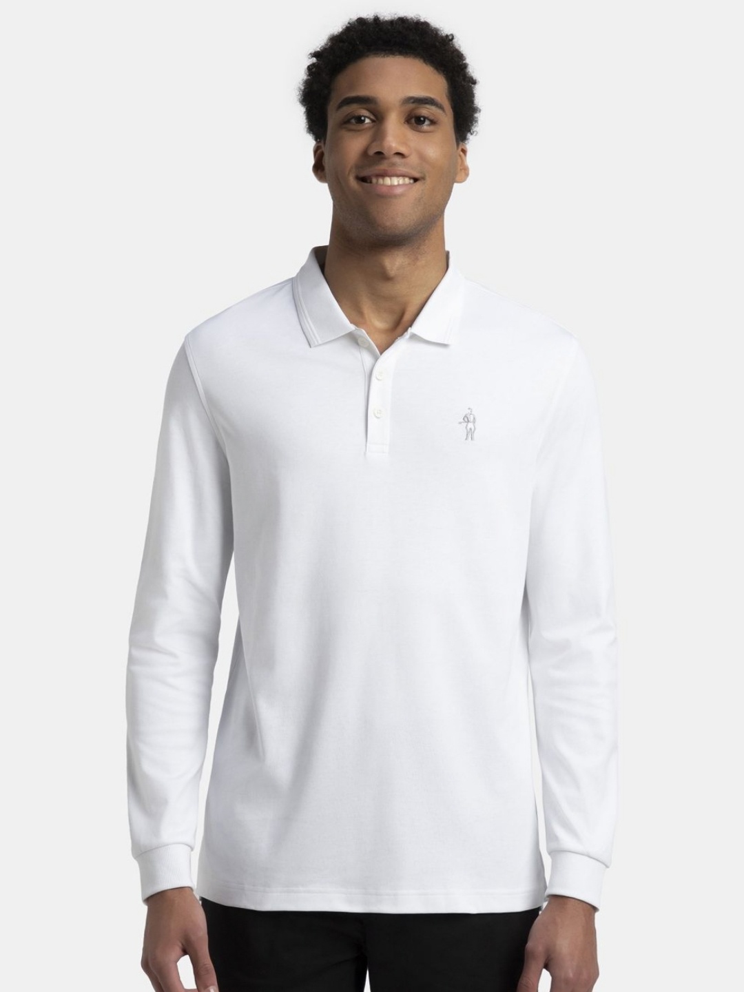 

Jockey Super Combed Cotton Rich Solid Full Sleeve Polo Tshirt with Ribbed Cuffs - 3914, White