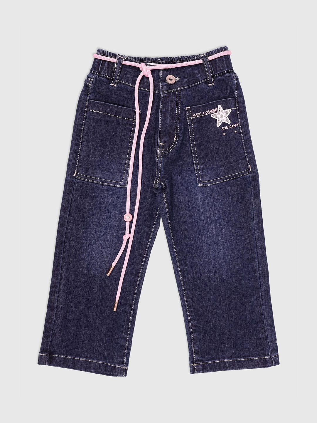

Albion By CnM Girls Cotton Straight Fit Printed Stretchable Jeans, Blue