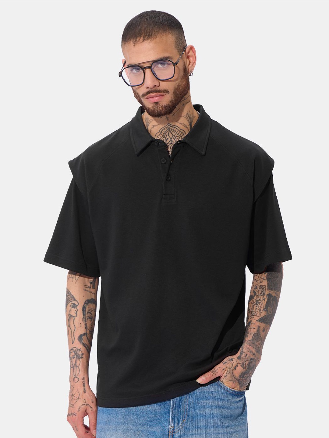 

The Souled Store Men Polo Collar T-shirt, Black