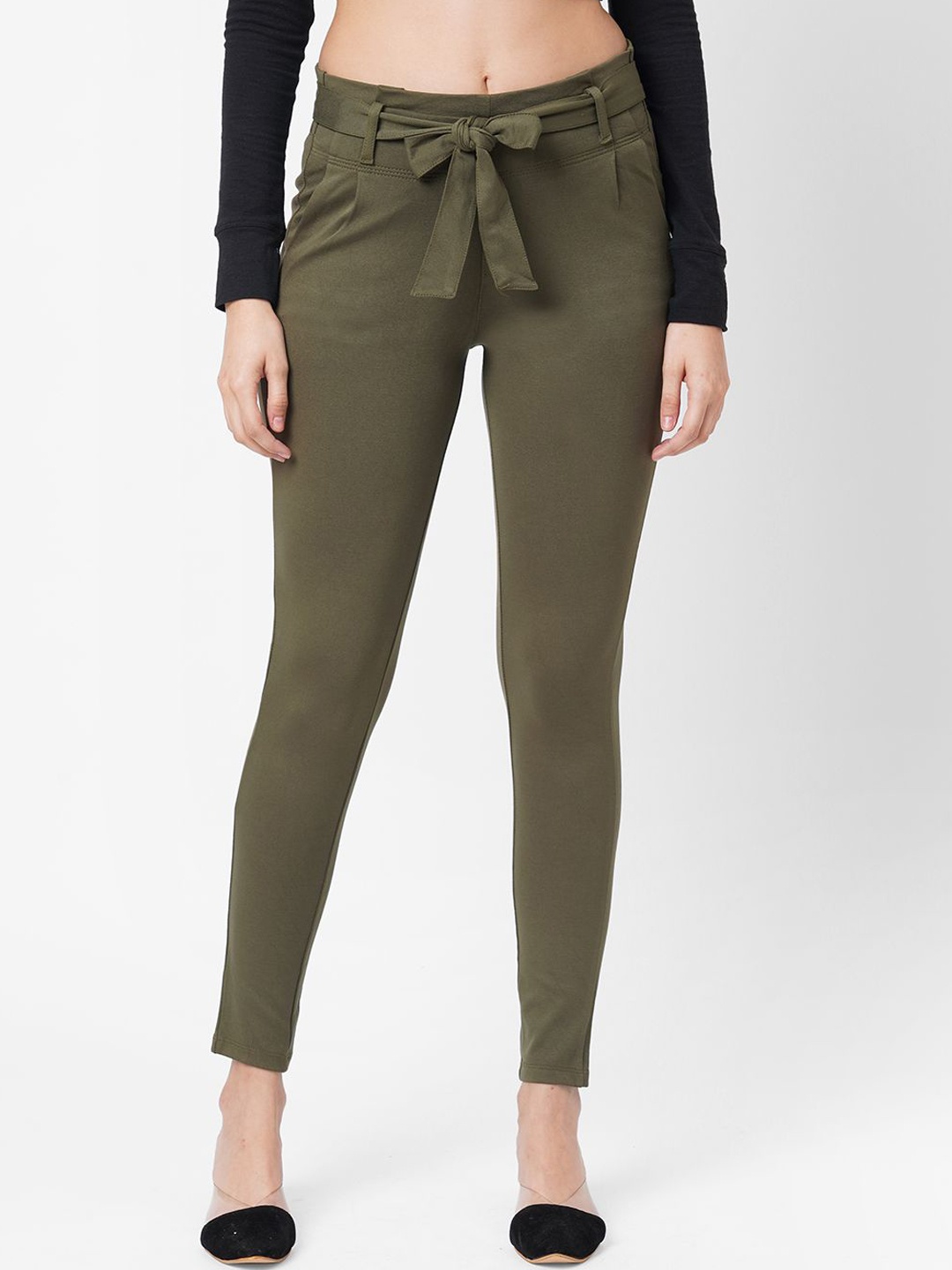 

Kraus Jeans Women Mid-Rise Loose Fit Regular Trousers, Olive