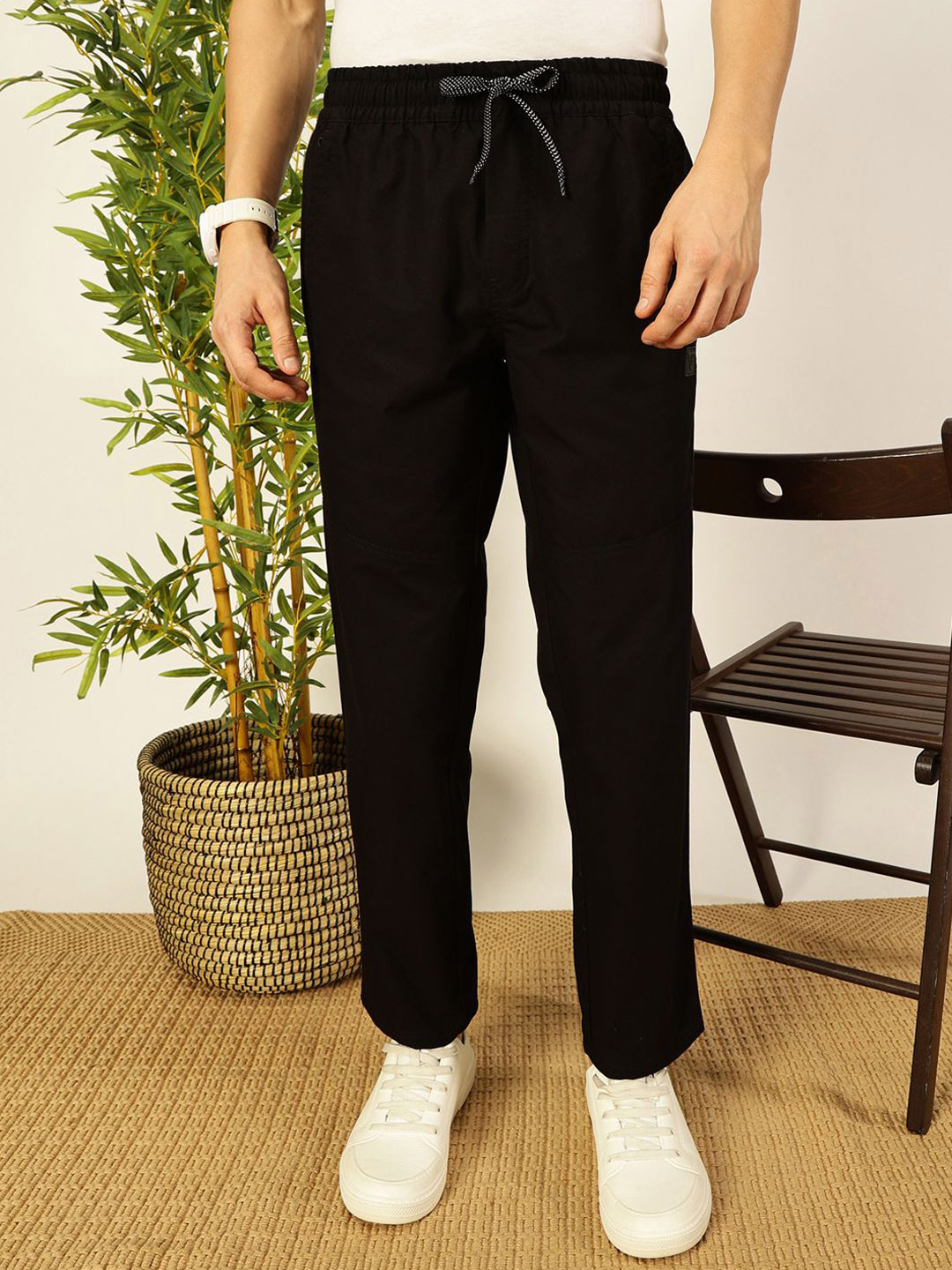 

Thomas Scott Men Cotton Smart Regular Fit Mid-Rise Joggers, Black