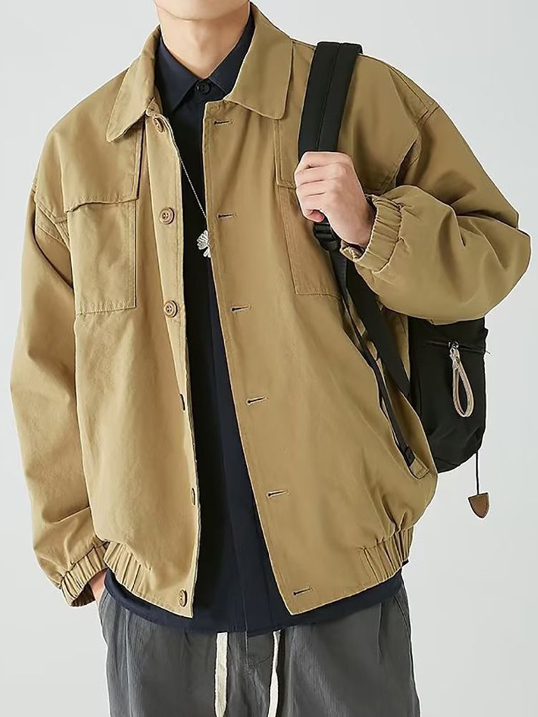 

StyleCast x Revolte Men Lightweight Open Front Jacket, Khaki