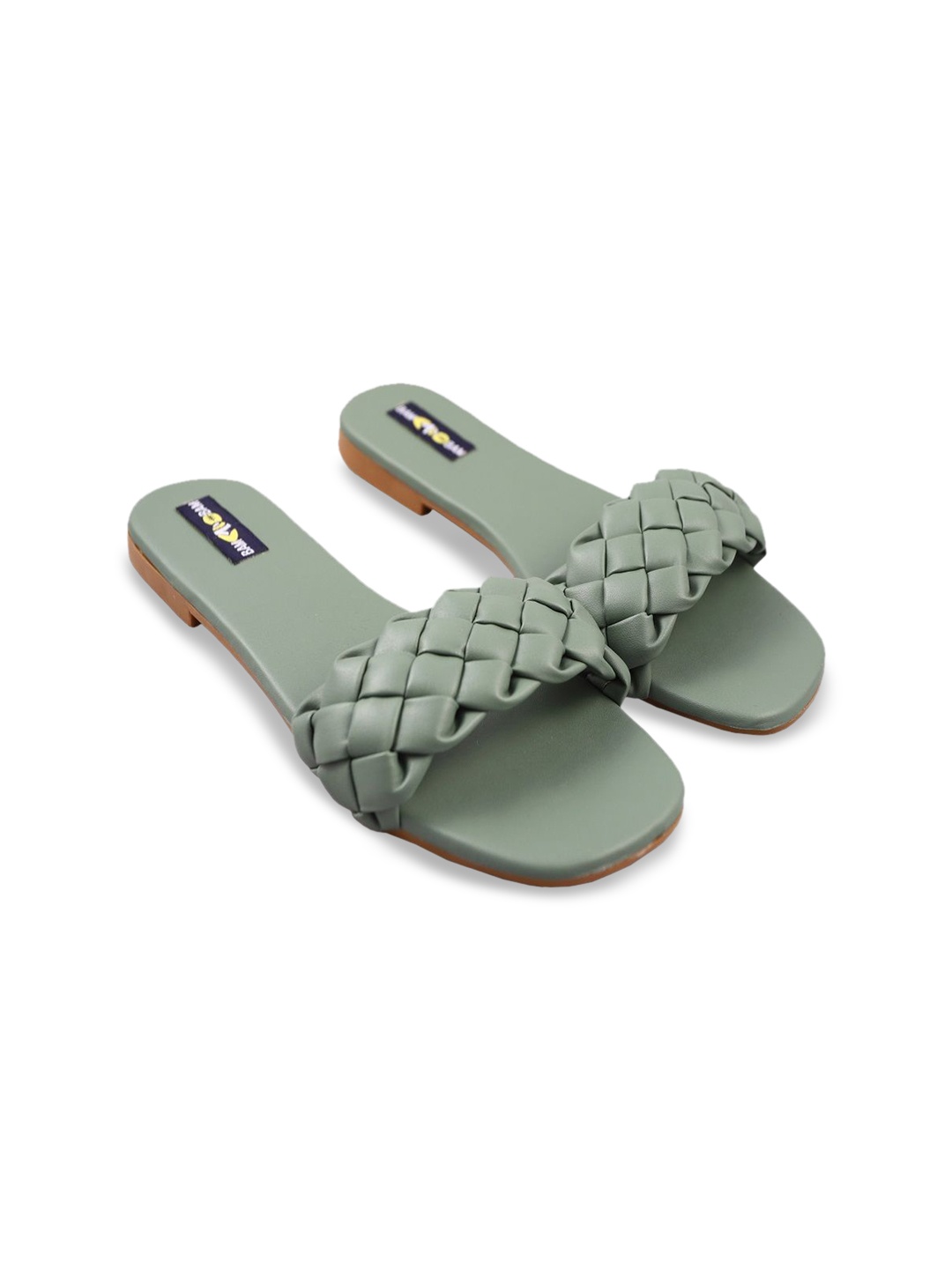 

bam bam Women Textured Open Toe Flats, Green
