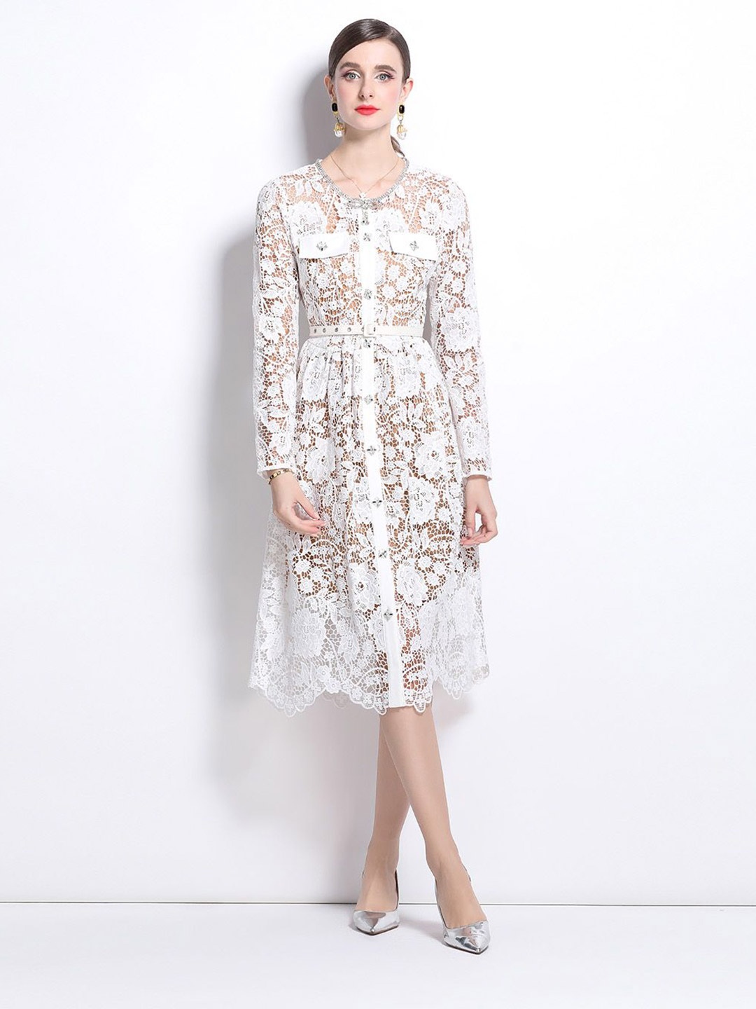 

JC Collection Women Floral Printed A-Line Midi Dress, White
