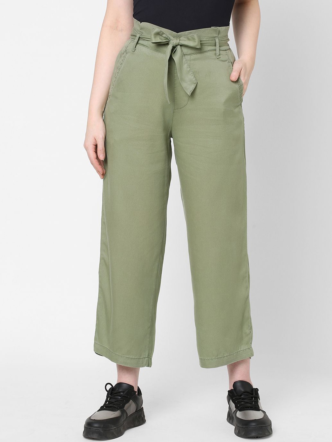 

Kraus Jeans Women Loose Fit High-Rise Culottes Trousers, Olive