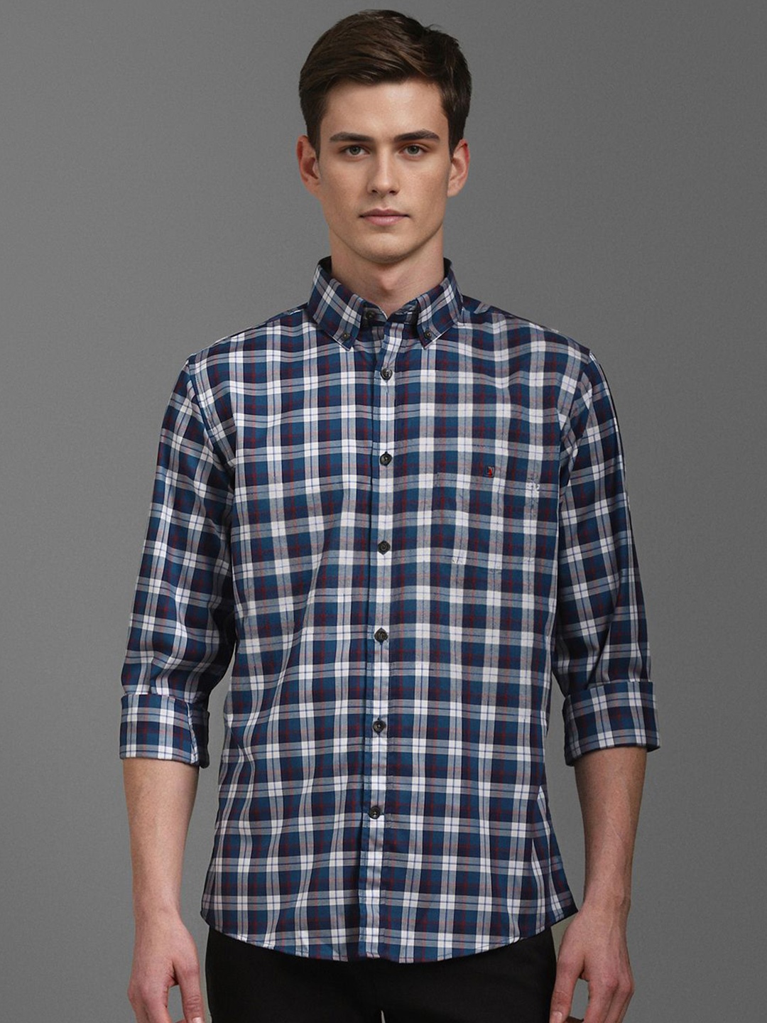 

Louis Philippe Sport Men Slim Fit Checked Pure Cotton Casual Shirt, Blue