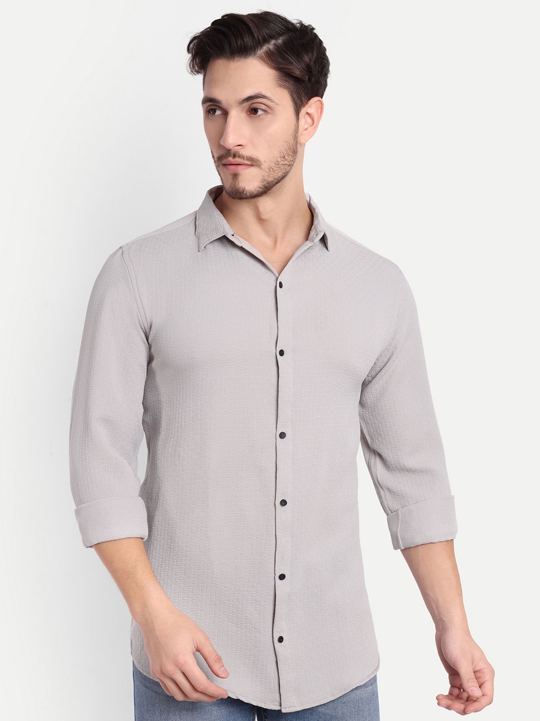

SUI DHAGA Men Textured Casual Shirt, Grey